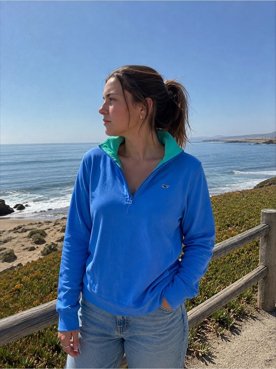 Vineyard Vines Tops - Vineyard Vines Bright Blue Half-Zip Pullover with Teal Inner Collar